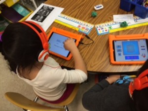 kindergarten students using iPads